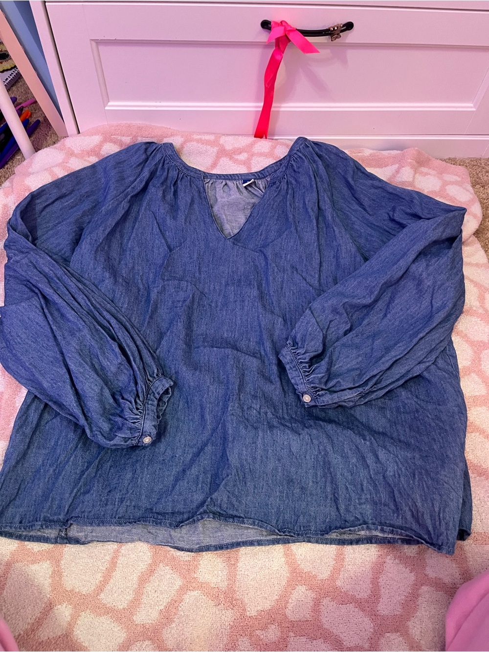 Old Navy Blue Denim Peasant Blouse